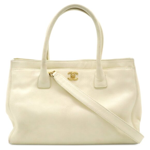 Authentic CHANEL CC Calfskin 2Way Cerf Executive Shopper Tote Ivory Shoulder Bag - Picture 1 of 9
